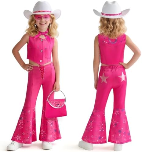 Cowgirl Costume Girls Kids Disco Outfits Movie Heroine Dress Up for Halloween Birthday Cosplay Party