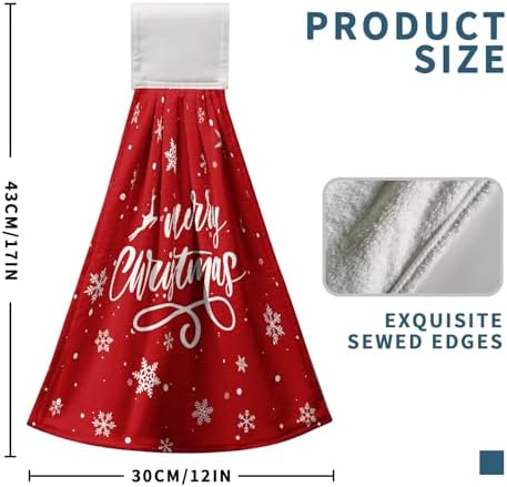 Merry Christmas Kitchen Hanging Towels Red Xmas Tree Hand Towels with Hanging Loop Fast Drying Hanging Towel Oven Stove Dish Washcloth Soft Absorbent Fingertip Bath Tie Towel Set of 2