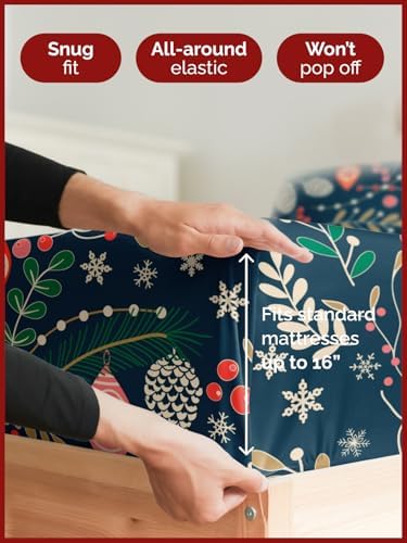 Christmas Sheet Set, Christmas Joy, Holiday Xmas Bedding Set - Queen Size