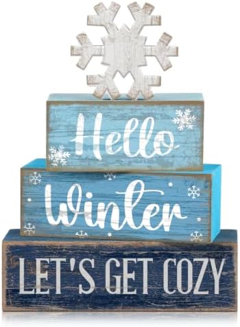 Lineshading 4 Pcs Snowflake Christmas Table Decorations Hello Winter Blocks