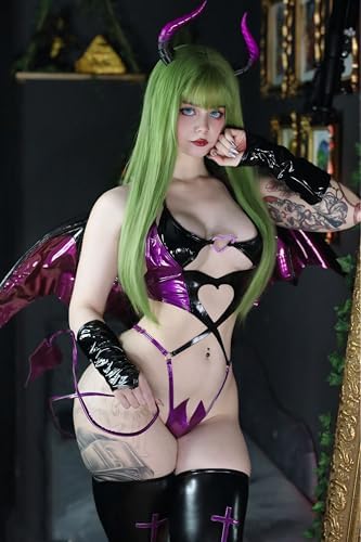 KORURACLUB Succubus Costume PU Devil Cosplay Lingerie Set