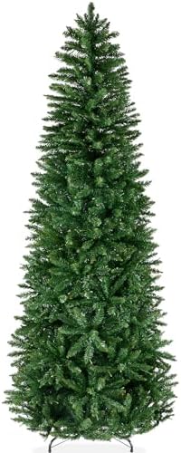 Best Choice Products Unlit Pencil Christmas Tree, 7.5ft Premium Artificial Tree, Realistic Spruce Holiday Decor w/ 1,075 Branch Tips, Metal Base