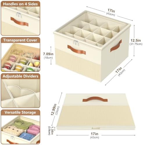 Shoe Organizer for Closet,2 Pack Foldable Shoe Storage Organizer Box Bin with Adjustable Dividers and Clear Cover, Fits up to 16-32 Pairs（Beige）