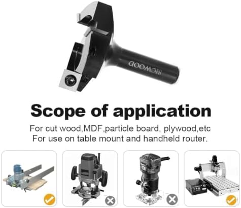 Slab Flattening Router Bits 1/2 Shank, 2-3/8" Cut Diameter, 12*12*1.5mm Carbide Insert, for CNC Spoilboard Surfacing/Planing/Flycutter/ Slab Leveler/Rabbeting