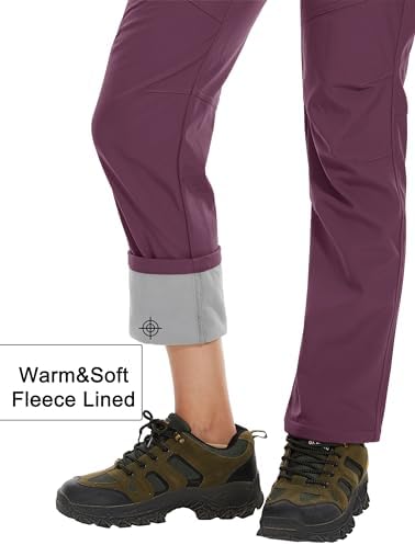 MAGCOMSEN Women's Fleece Lined Waterproof Insulated Snow Ski Pants Winter Warm Hiking Pants Outdoor Softshell
