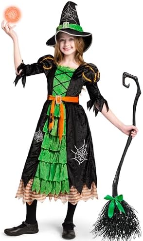 Spooktacular Creations Fairytale Witch Cute Witch Costume Deluxe Set with Broom for Girls