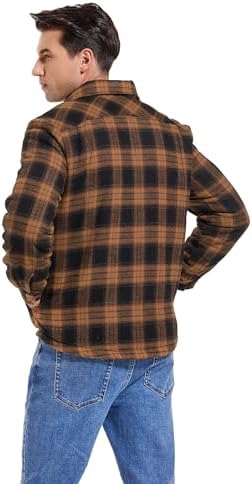 Men's Sherpa Cotton Flannel Shirt Jacket Plaid Button Coat Pocket