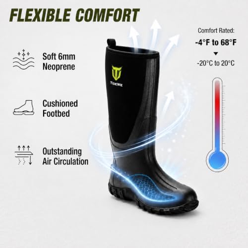 TIDEWE Rubber Boots for Men, Waterproof Rain Boots with Steel Shank