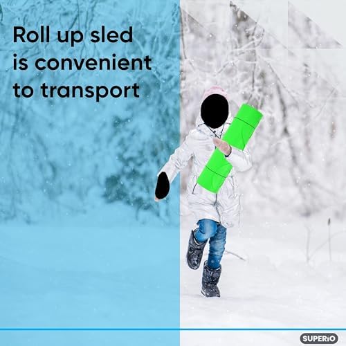Superio Snow Slider Mat, Flexible Snow Sled Flying Carpet, Roll up Sleds for Kids 36" Lightweight Plastic Snowboard Sled (Green), 12 Pack