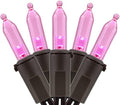 YULETIME 200 Pink LED Christmas Lights, 66 ft Brown Wire UL String Light