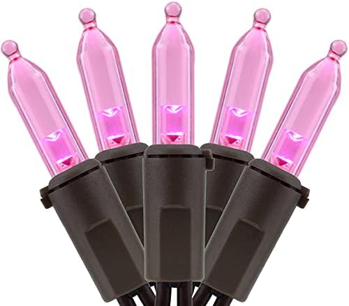 YULETIME 200 Pink LED Christmas Lights, 66 ft Brown Wire UL String Light