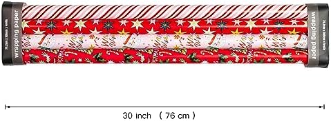 WRAPAHOLIC 30 Inch Christmas Wrapping Paper Roll - Jumbo Roll Red and Pink Santa Claus Cup, Christmas Tree Holiday Design - 4 Rolls - 30 Inch x 120 Inch Per Roll