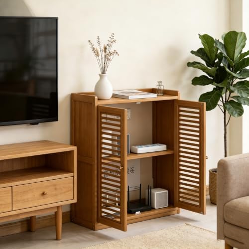 Wifi Router Storage Cabinet with Adjustable Shelves, 2-Tier Storage