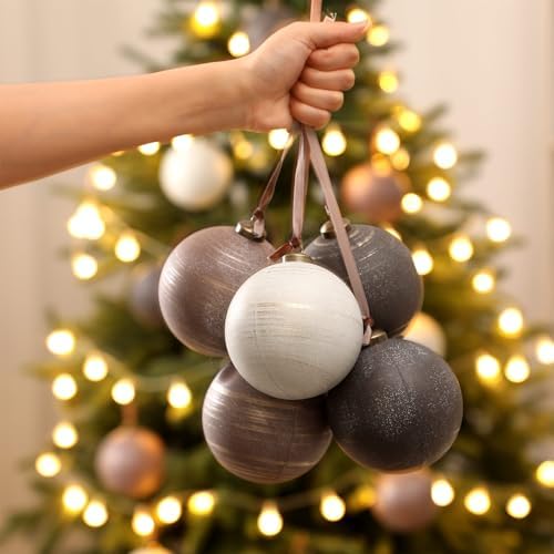 Yunlly 12 Pcs Neutral Christmas Ornament, Bronze Taupe Ivory, 4‘’
