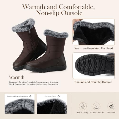 SHIBEVER Women Winter Snow Boots: Waterproof Fur Insulated Warm Ankle Boot
