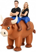 Inflatable Highland Cow Costume, 2 Person Ride-On Cow Outfit for Adults