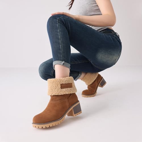 VIMISAOI Mid calf Winter Boots for Women Warm Ankle Snow Chunky Heel Boots