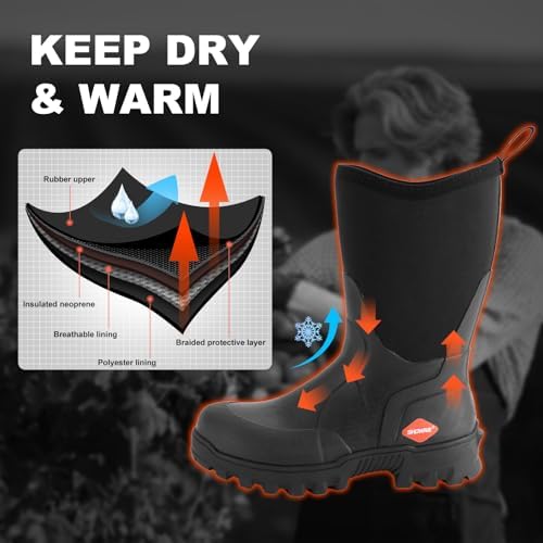 Showave Men's Rubber Boots Waterproof Rain Boots Mud Boot Comfy Sports Sole
