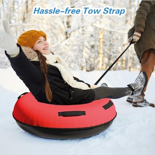 44/47 Inch River Tube withPremium Canvas Cover, Towable Snow Tube for Winter Sports, Blue/Red