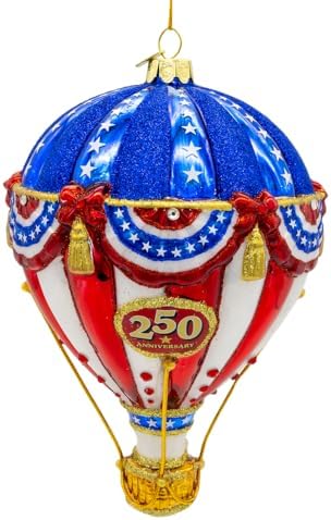 Kurt Adler Bellissimo Glass Red, White & Blue Hot Air Balloon Ornament