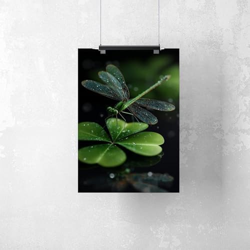 JDBeehpy (Unframed, Canvas Only Wall Decoration Spring Dragonfly Clover Lucky Plants Dragonfly Animal Enthusiasts Room Decoration Bedroom Corridor Ireland Unique Creative Gifts 12x18inch(30x45cm)
