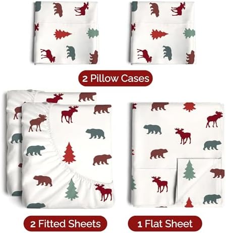 Christmas Sheet Set, Woodland Scene, Holiday Xmas Bedding Set - Split King