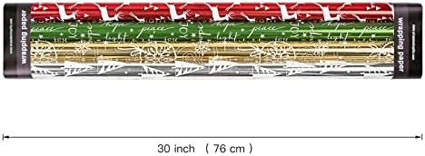 WRAPAHOLIC 30 Inch Christmas Wrapping Paper Roll - Jumbo Roll Red Green Gold and Silver Snowflakes Trees Holiday Collection with Metallic Foil Shine - 4 Rolls - 30 Inch x 120 Inch Per Roll