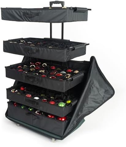 Telescoping Christmas Ornament Storage Box, Adjustable Dividers, 140 Slots