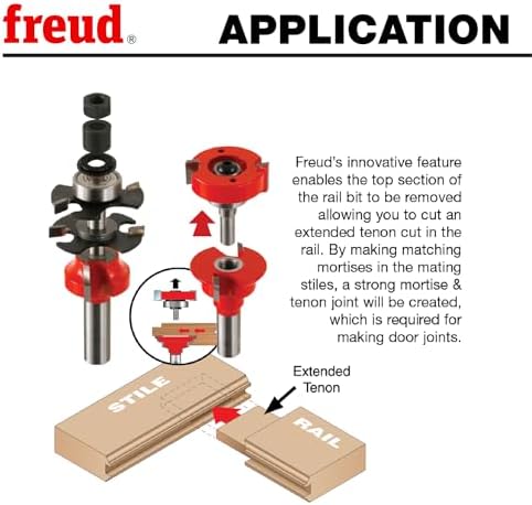 Freud Premier Adjustable Rail & Stile Bit - Ideal for Doors, Windows, Veneered Plywood, Hardwoods & Softwoods - 1-11/16" Diameter, 1/2" Shank - 99-762