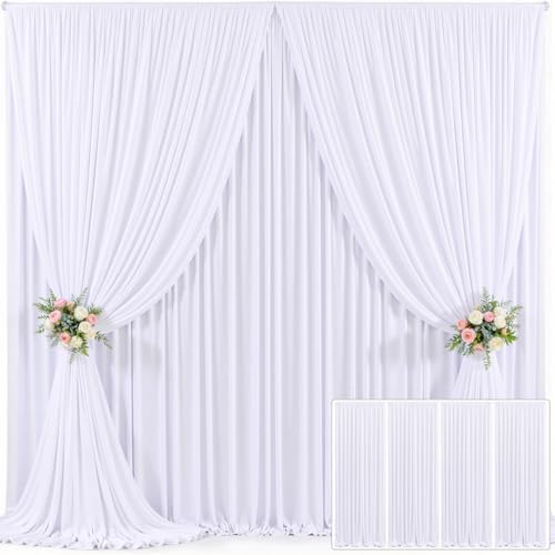 4 Panels White Backdrop Curtain for Parties Wedding Wrinkle Free White Photo Curtains Backdrop Drapes Fabric Decoration for Baby Shower 20ft(W) x 10ft(H)
