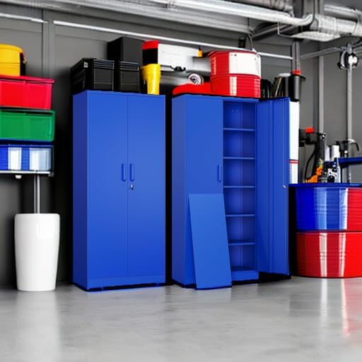 Metal Garage Storage Cabinet with 2 Doors and 5 Adjustable Shelves - 71" Steel Lockable File Cabinet,Locking Tool Cabinets for Office,Home,Garage,Gym,School (Blue)