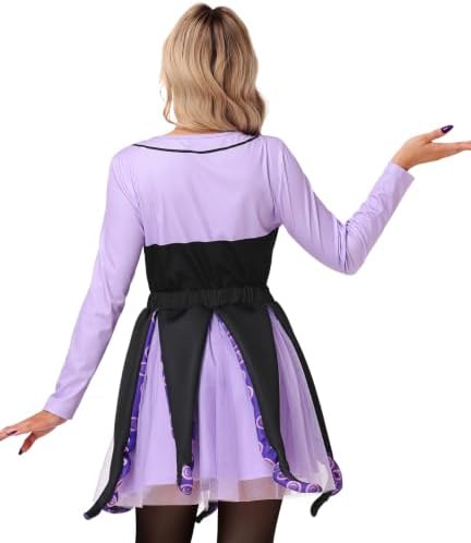 AOBUTE Adult Halloween Octopus Costume Set Plus Size Purple Tentacle Dress
