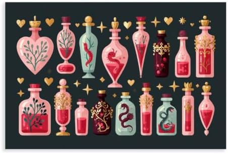 JDBeehpy Witchy Potion Bottles Hearts Canvas Wall Art Unframed 24x36inch