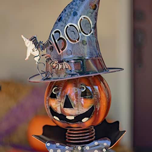 Metal Pumpkin Man Soldier Holding a Candy Bowl for Halloween 4.6Ft. Tall