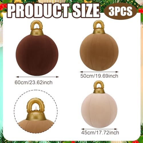 Jenaai 3 Pcs Giant Velvet Christmas Inflatable Ball Ornament 24" 20" 18"