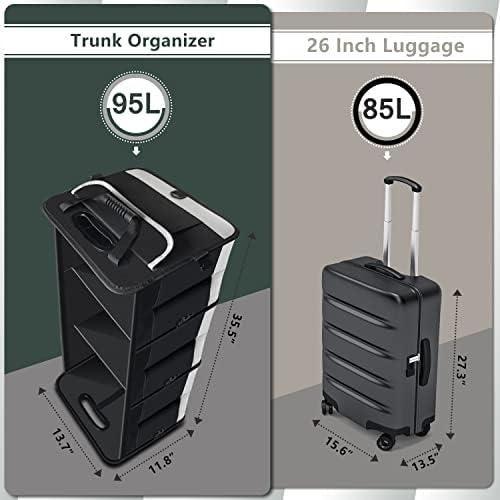 AOPHY Trunk Organizer - 95L Extra Large Capacity SUV Cargo Storage, Collapsible Waterproof Design with Non-Slip Bottom & Retractable Straps, Car Organizers for SUV, Truck, Sedan
