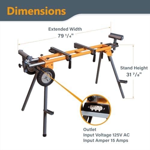 POWERTEC Portable Miter Saw Stand w/ Quick-release Mounting Brackets, 330Lbs Load Capacity, 8" Wheels and 3-Prong Tripple Outlets, Folding Design for Easy Storage in Garage - Orange (MT4000V)
