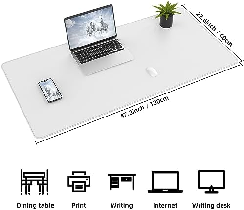 AFIING Cork Desk Mat 47" x 23.6", Dual-Sided Natural Cork & PU Leather Desk Pad, Non-Slip Waterproof Large Mouse Pad for Office, Home & Gaming (White)