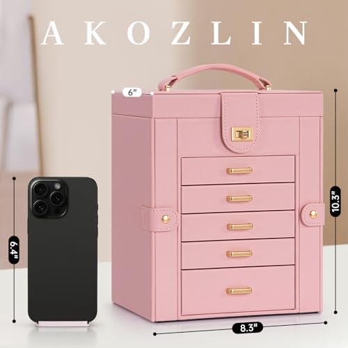 AKOZLIN 6-Tier Jewelry Box Organizer 5 Drawers Storage Light Pink Regular