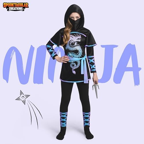 Spooktacular Creations Black and Red Ultimate Ninja Dragon Costume Set for kids, Girls, Halloween Dress Up