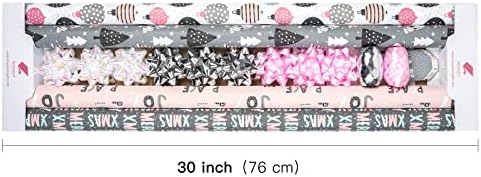 WRAPAHOLIC Christmas Wrapping Paper Set - Rustic Kraft Pink and Grey Christmas Kraft Wrapping Paper Bundle with Gift Bow & Ribbon & Tag & Sticker, Perfect for Birthday, Holiday, Party