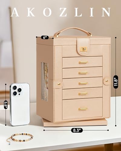 AKOZLIN 6-Tier Jewelry Box Organizer 5 Drawers Storage M-L Champagne