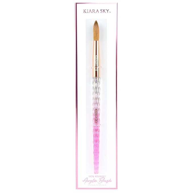 Kiara Sky Kolinsky Acrylic Nail Brush #10 – Pure Kolinsky Sable Hair, Pink Crystal Handle, Acetone Resistant, for Acrylic Application, Extensions & 3D Nail Art