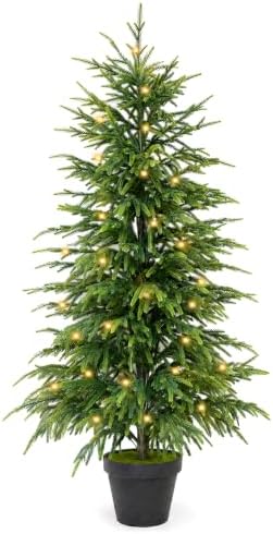 4FT Norfolk Pine Tree with Lights, Artificial Christmas Tree for Xmas Decor