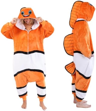 Funziez! Adult Onesie Halloween Costume Animal Dinosaur Shark Unisex Plush One Piece Cosplay Suit for Adults, Men and Women