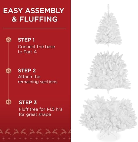 Best Choice Products Artificial Christmas Tree, 9ft Premium Pre-Lit Realistic Spruce Holiday Décor w/Dense Branches, Metal Base - White Spruce