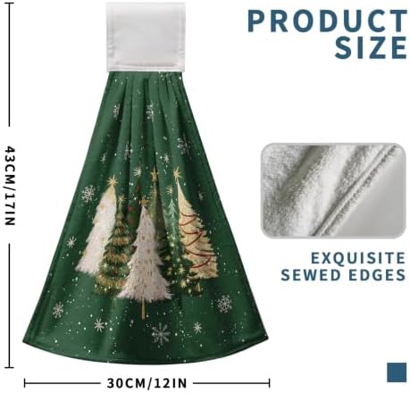 Green Christmas Hanging Dish Towels Xmas Tree Kitchen Towels with Hanging Loop Winter Holiday Hand Tie Towels Soft Absorbent Bath Towel for Bathroom Farmhouse Decor Set of 2