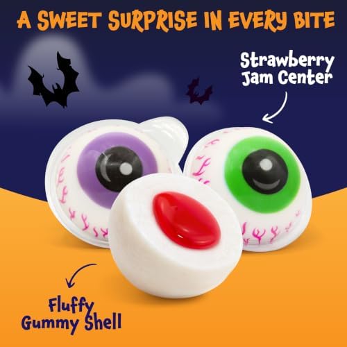 Eyeballs Gummy Candy, Halloween Candy, Strawberry Jelly Filled Gummies - 30 Count Jar