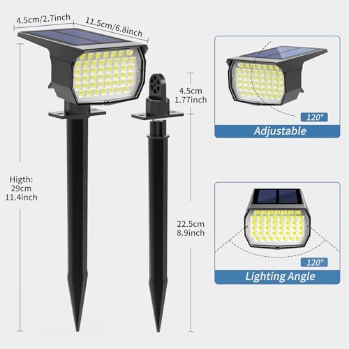 WENATY Solar Spot Lights Outdoor Waterproof Spotlight 2 Pack Cool White