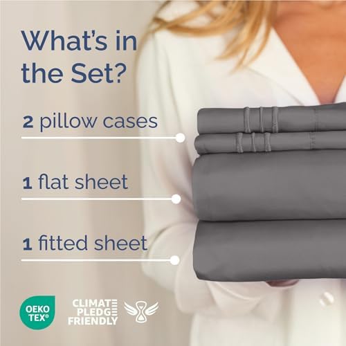 Full Size 4 Piece Sheet Set - Comfy Breathable & Cooling Sheets - Dark Grey